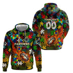 Panthers Autism Awareness Hoodie Puzzle Flames Rugby Ball