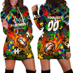 Panthers Autism Awareness Hoodie Dress Puzzle Flames Rugby Ball