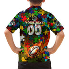 Panthers Autism Awareness Kid Hawaiian Shirt Puzzle Flames Rugby Ball