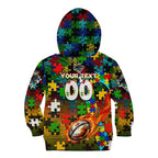 Panthers Autism Awareness Kid Hoodie Puzzle Flames Rugby Ball