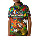 Panthers Autism Awareness Kid Polo Shirt Puzzle Flames Rugby Ball