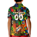 Panthers Autism Awareness Kid Polo Shirt Puzzle Flames Rugby Ball