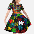 Panthers Autism Awareness Kid Short Sleeve Dress Puzzle Flames Rugby Ball