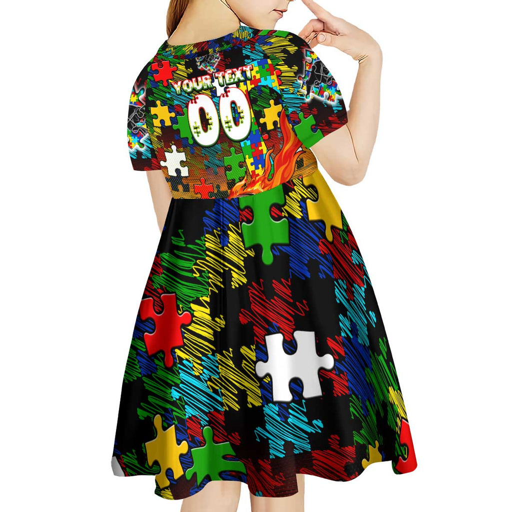 Panthers Autism Awareness Kid Short Sleeve Dress Puzzle Flames Rugby Ball