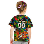 Panthers Autism Awareness Kid T Shirt Puzzle Flames Rugby Ball