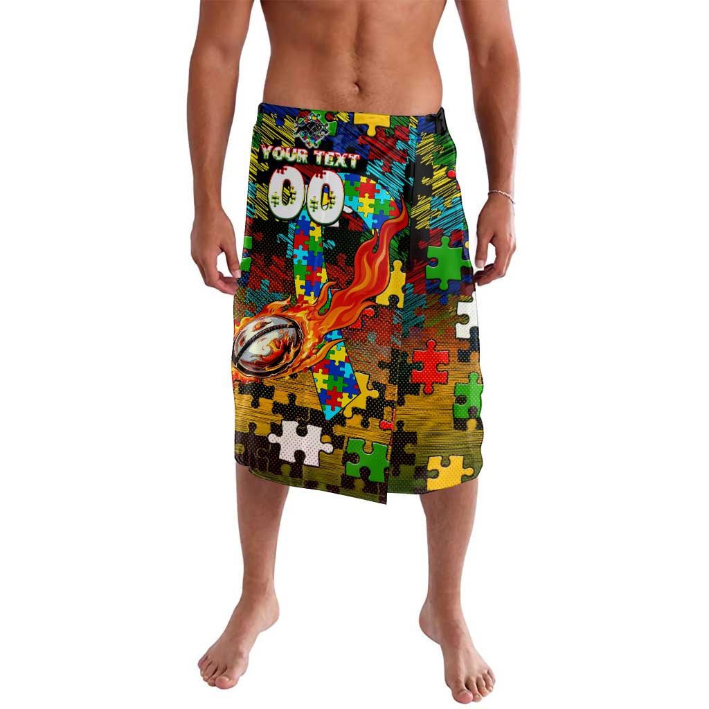 Panthers Autism Awareness Lavalava Puzzle Flames Rugby Ball