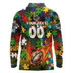 Panthers Autism Awareness Long Sleeve Polo Shirt Puzzle Flames Rugby Ball
