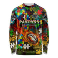 Panthers Autism Awareness Long Sleeve Shirt Puzzle Flames Rugby Ball
