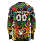 Panthers Autism Awareness Long Sleeve Shirt Puzzle Flames Rugby Ball
