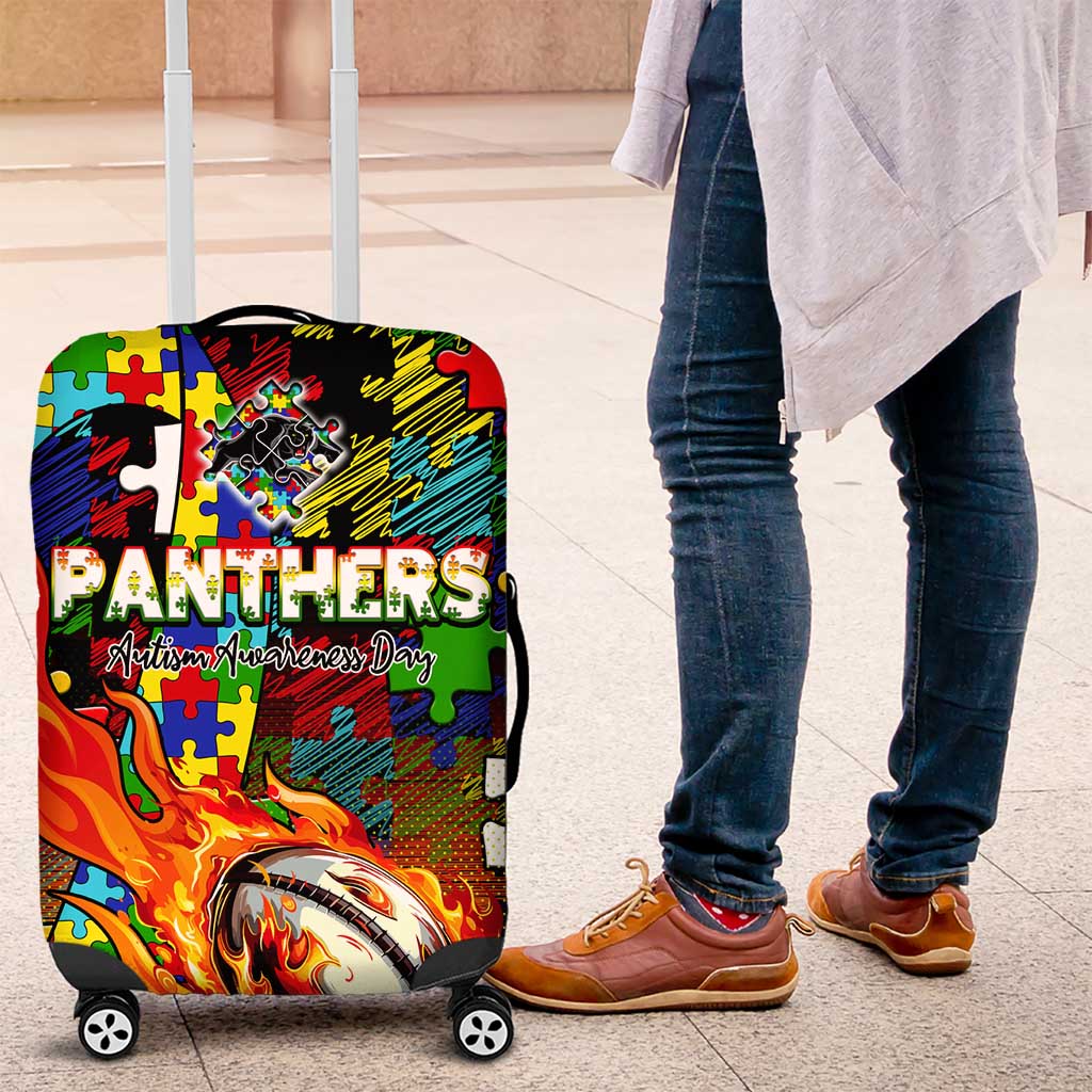 Panthers Autism Awareness Luggage Cover Puzzle Flames Rugby Ball