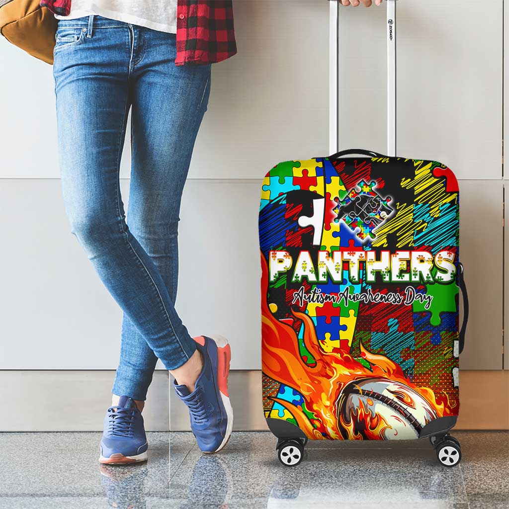Panthers Autism Awareness Luggage Cover Puzzle Flames Rugby Ball