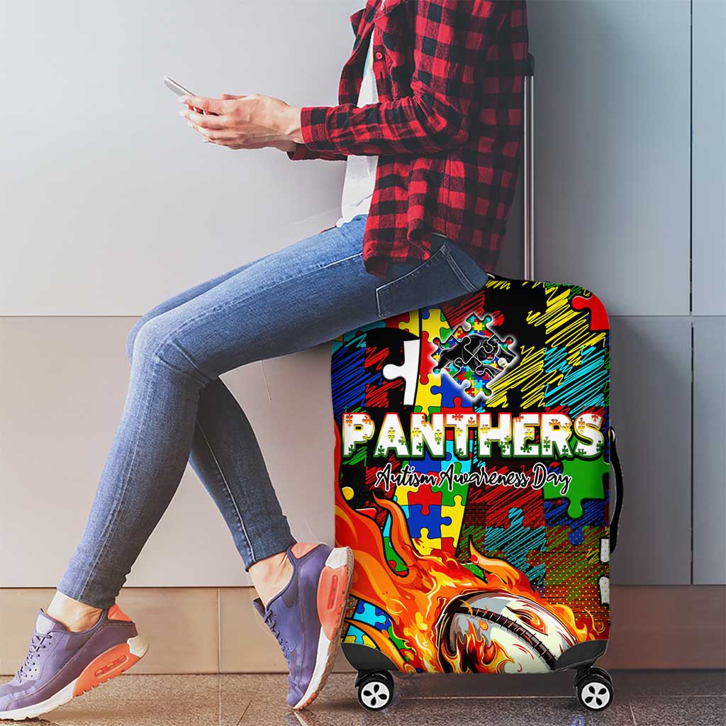 Panthers Autism Awareness Luggage Cover Puzzle Flames Rugby Ball