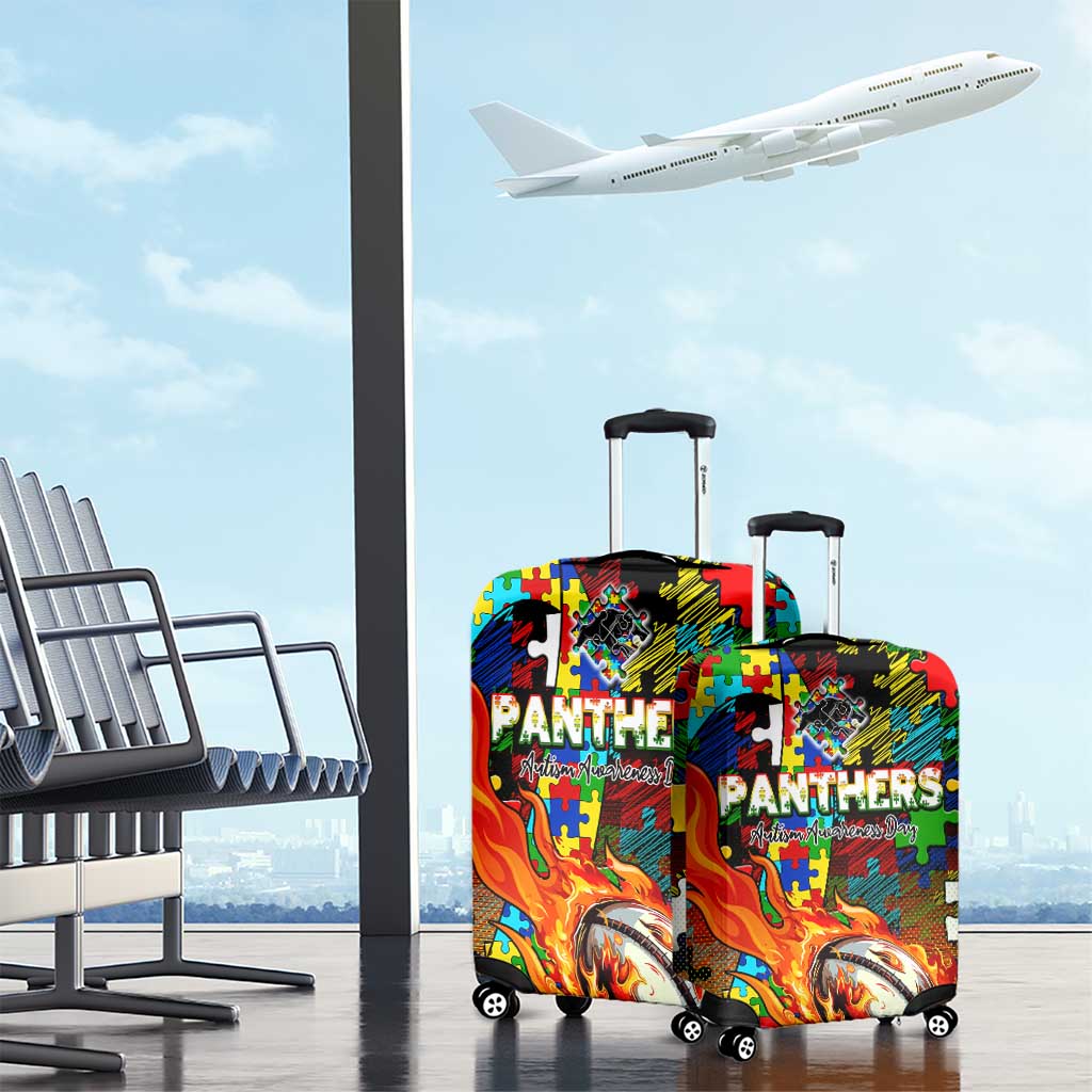 Panthers Autism Awareness Luggage Cover Puzzle Flames Rugby Ball