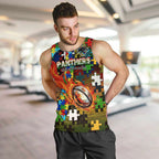 Panthers Autism Awareness Men Tank Top Puzzle Flames Rugby Ball