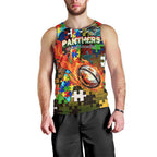 Panthers Autism Awareness Men Tank Top Puzzle Flames Rugby Ball