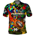 Panthers Autism Awareness Polo Shirt Puzzle Flames Rugby Ball
