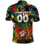 Panthers Autism Awareness Polo Shirt Puzzle Flames Rugby Ball