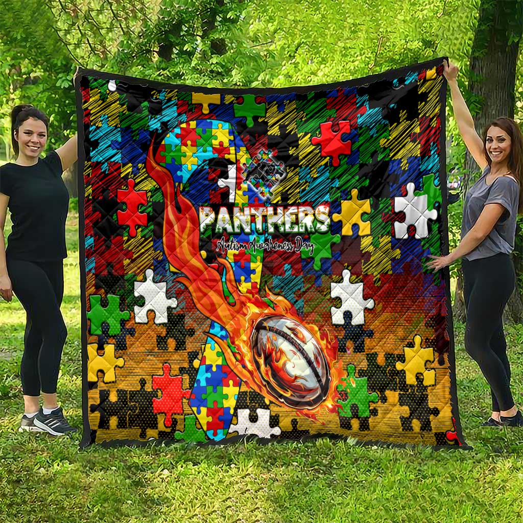 Panthers Autism Awareness Quilt Puzzle Flames Rugby Ball