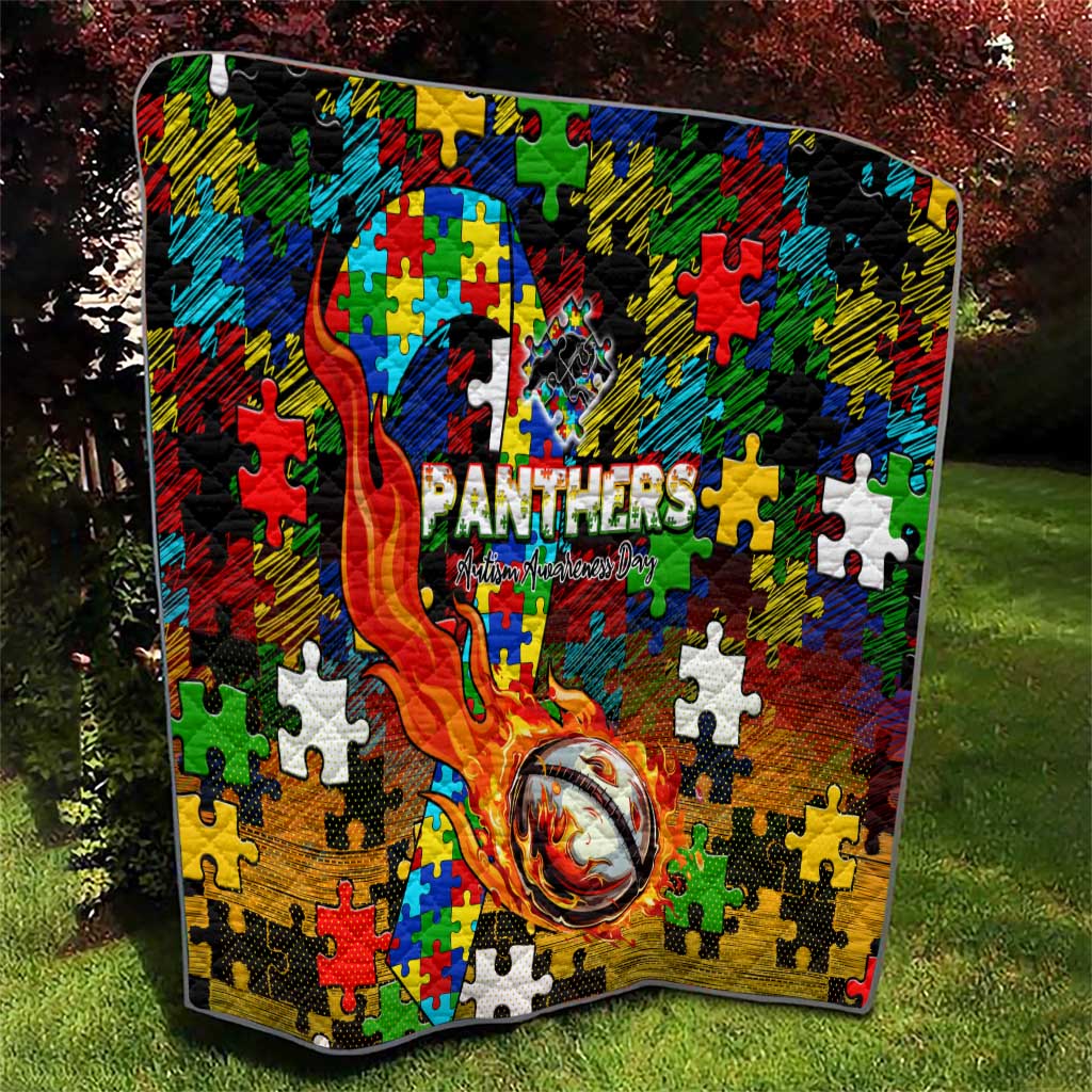 Panthers Autism Awareness Quilt Puzzle Flames Rugby Ball