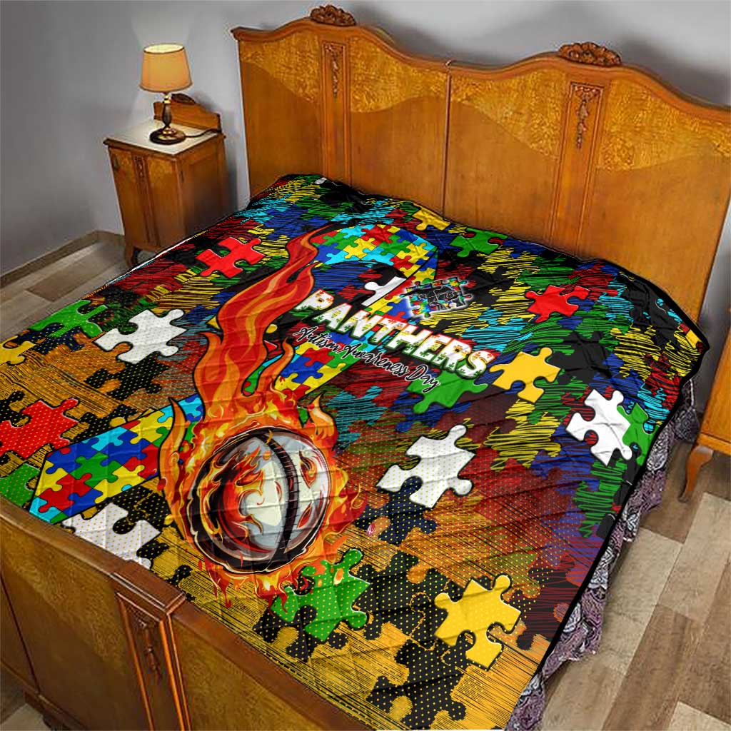 Panthers Autism Awareness Quilt Puzzle Flames Rugby Ball