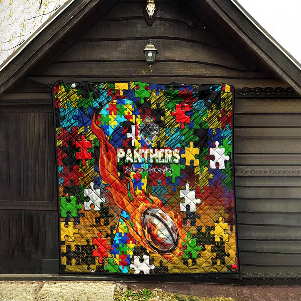 Panthers Autism Awareness Quilt Puzzle Flames Rugby Ball