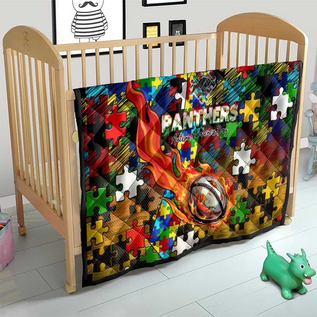 Panthers Autism Awareness Quilt Puzzle Flames Rugby Ball