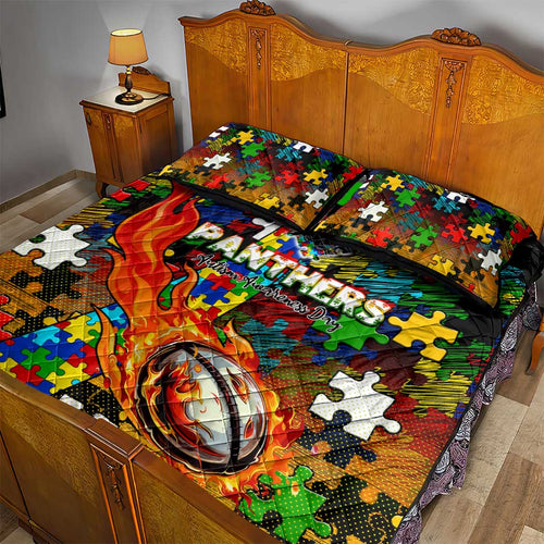 Panthers Autism Awareness Quilt Bed Set Puzzle Flames Rugby Ball