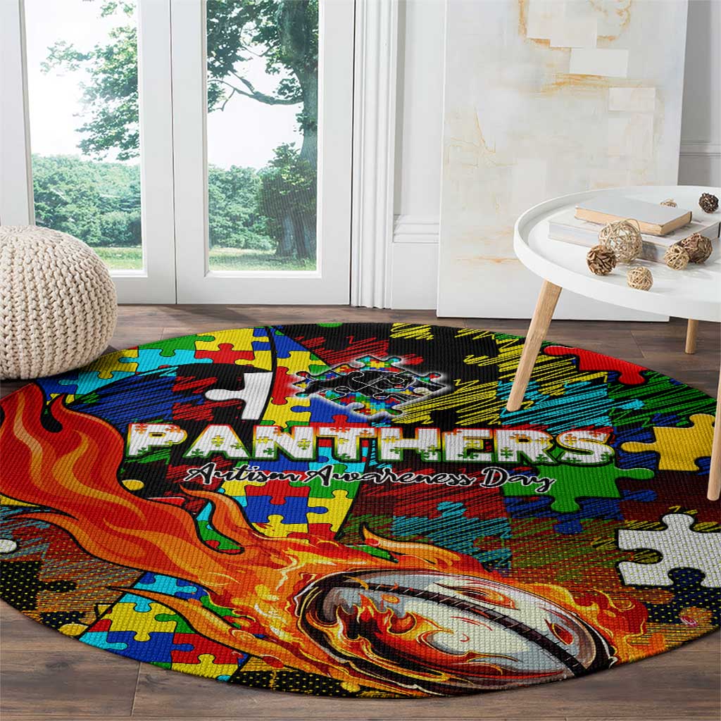 Panthers Autism Awareness Round Carpet Puzzle Flames Rugby Ball