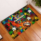 Panthers Autism Awareness Rubber Doormat Puzzle Flames Rugby Ball