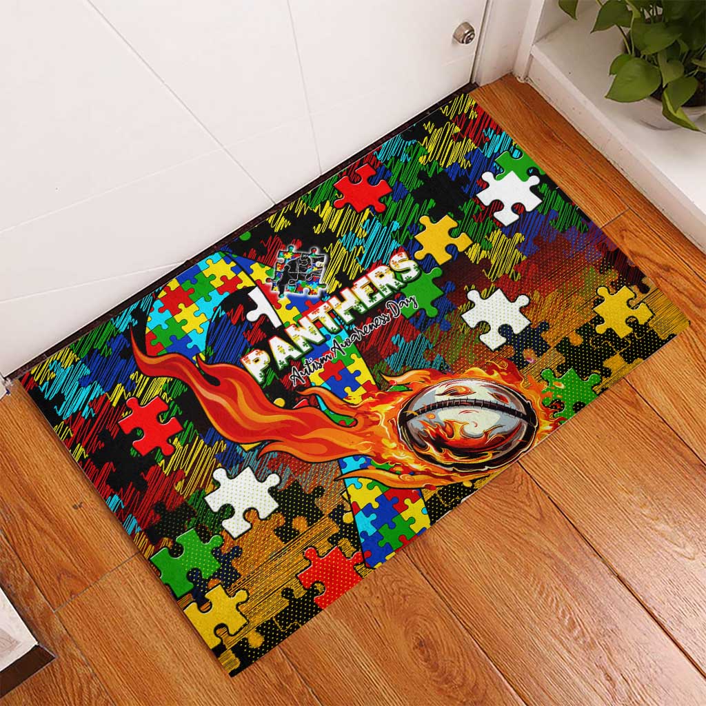 Panthers Autism Awareness Rubber Doormat Puzzle Flames Rugby Ball