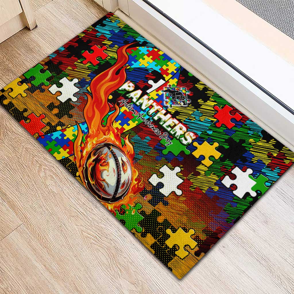 Panthers Autism Awareness Rubber Doormat Puzzle Flames Rugby Ball