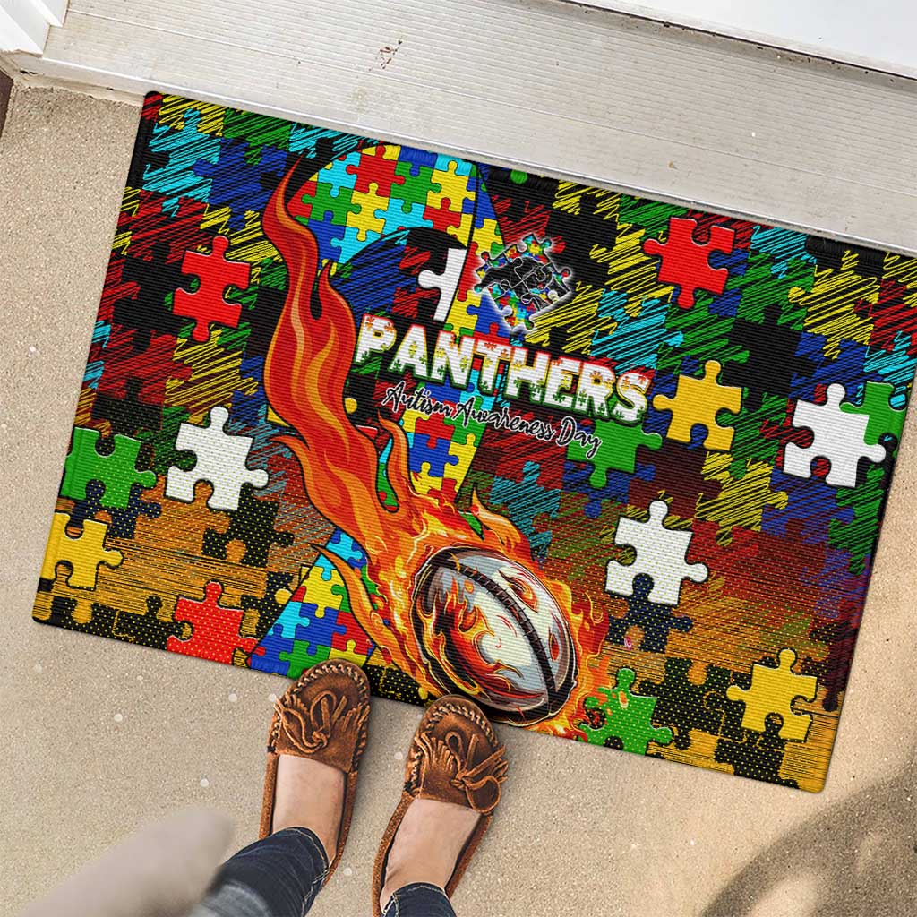 Panthers Autism Awareness Rubber Doormat Puzzle Flames Rugby Ball