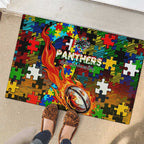 Panthers Autism Awareness Rubber Doormat Puzzle Flames Rugby Ball