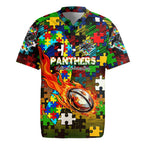 Panthers Autism Awareness Rugby Jersey Puzzle Flames Rugby Ball