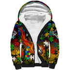 Panthers Autism Awareness Sherpa Hoodie Puzzle Flames Rugby Ball