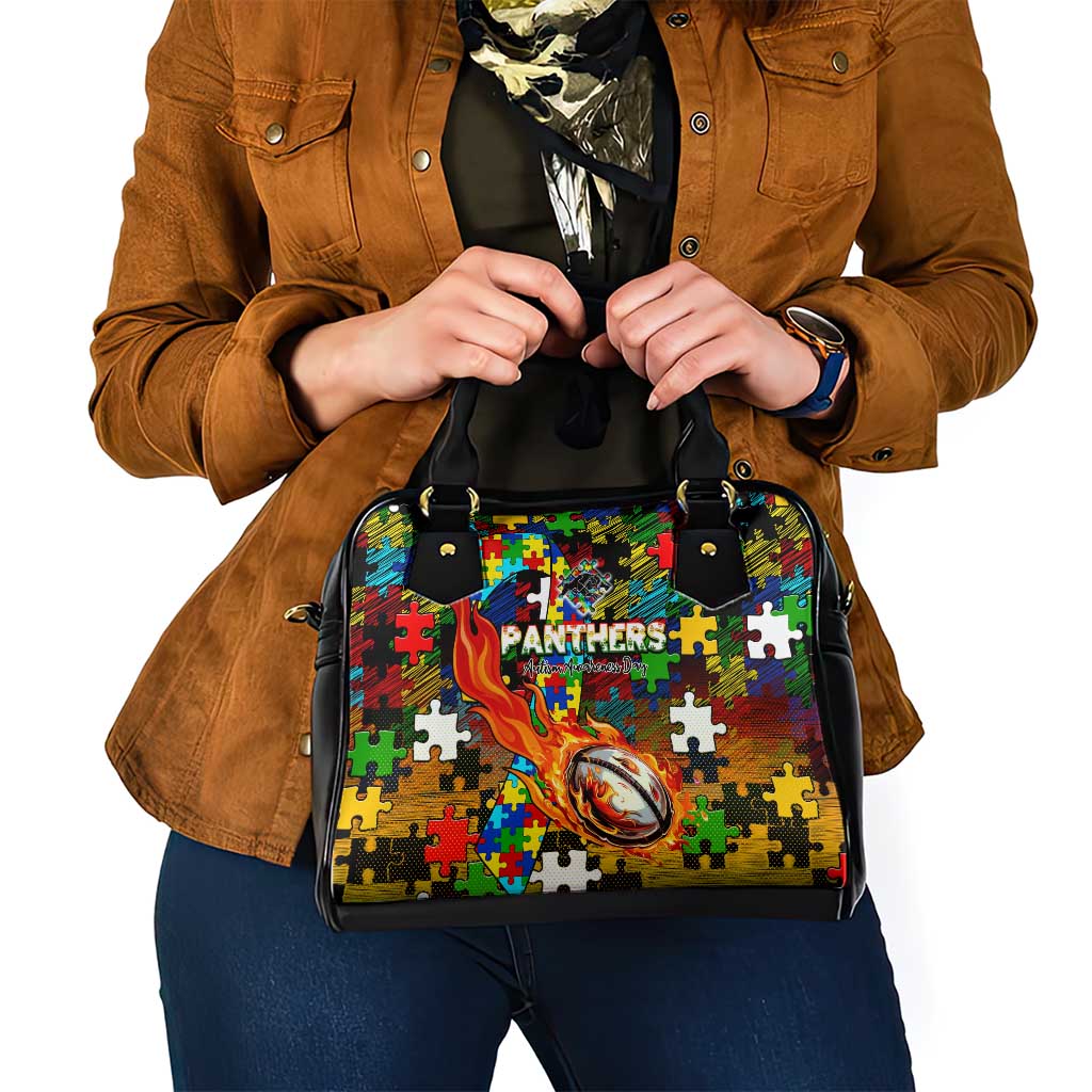 Panthers Autism Awareness Shoulder Handbag Puzzle Flames Rugby Ball