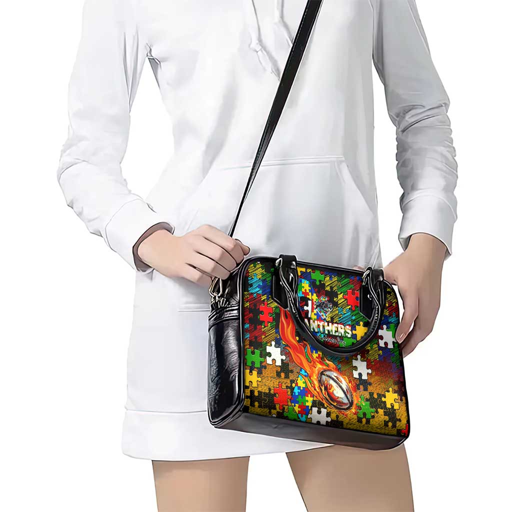 Panthers Autism Awareness Shoulder Handbag Puzzle Flames Rugby Ball