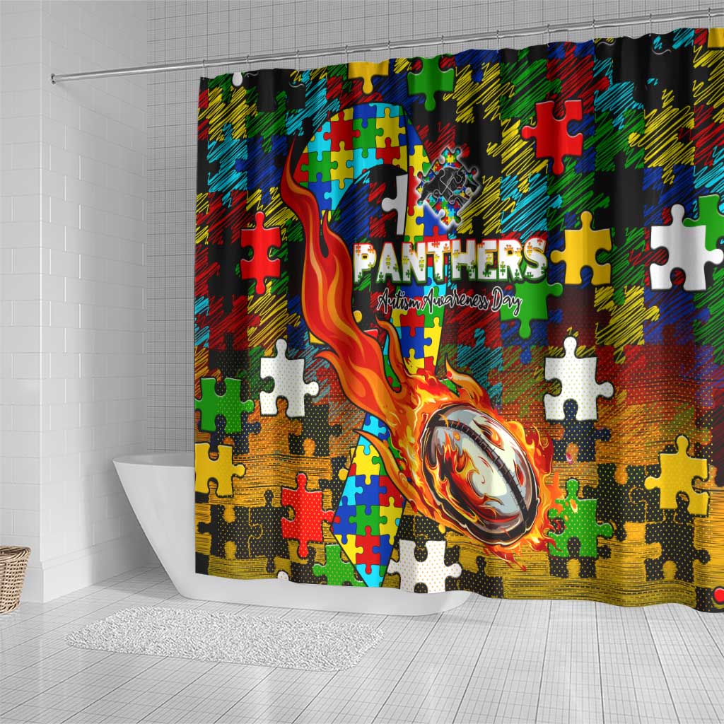 Panthers Autism Awareness Shower Curtain Puzzle Flames Rugby Ball