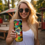 Panthers Autism Awareness Skinny Tumbler Puzzle Flames Rugby Ball