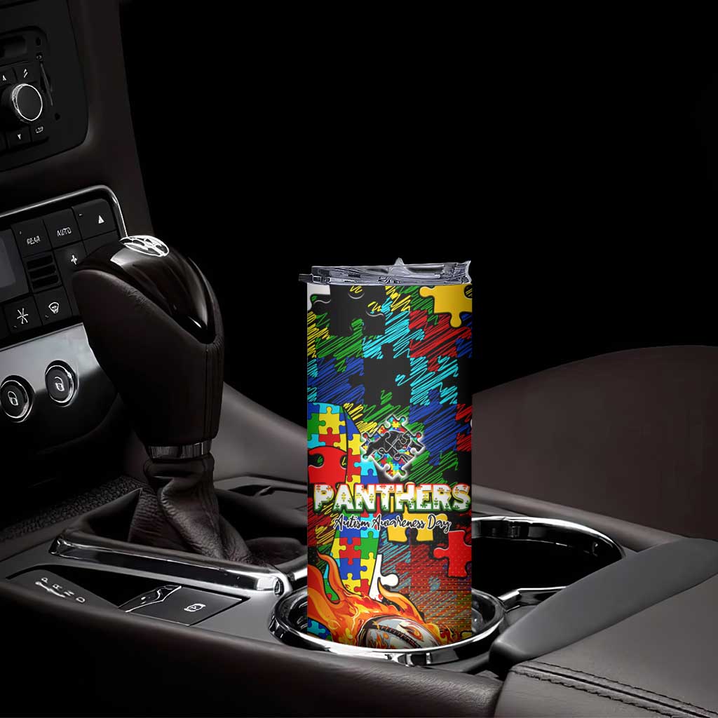 Panthers Autism Awareness Skinny Tumbler Puzzle Flames Rugby Ball