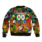 Panthers Autism Awareness Sleeve Zip Bomber Jacket Puzzle Flames Rugby Ball