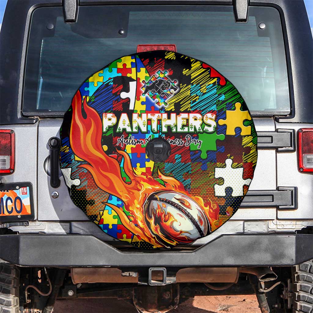 Panthers Autism Awareness Spare Tire Cover Puzzle Flames Rugby Ball