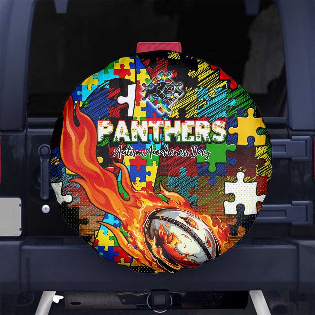 Panthers Autism Awareness Spare Tire Cover Puzzle Flames Rugby Ball