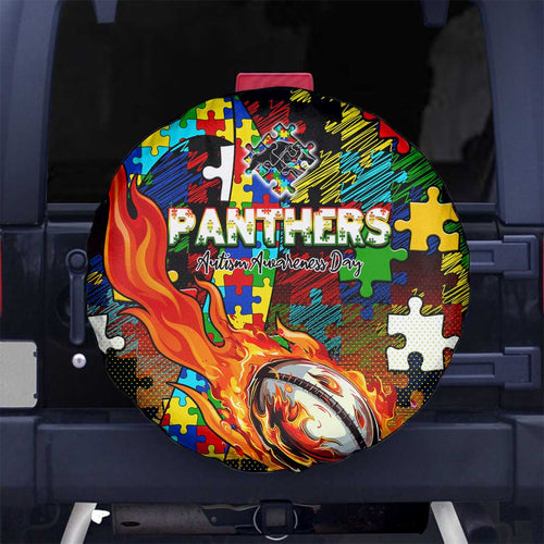 Panthers Autism Awareness Spare Tire Cover Puzzle Flames Rugby Ball