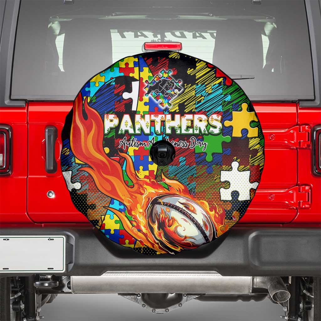 Panthers Autism Awareness Spare Tire Cover Puzzle Flames Rugby Ball