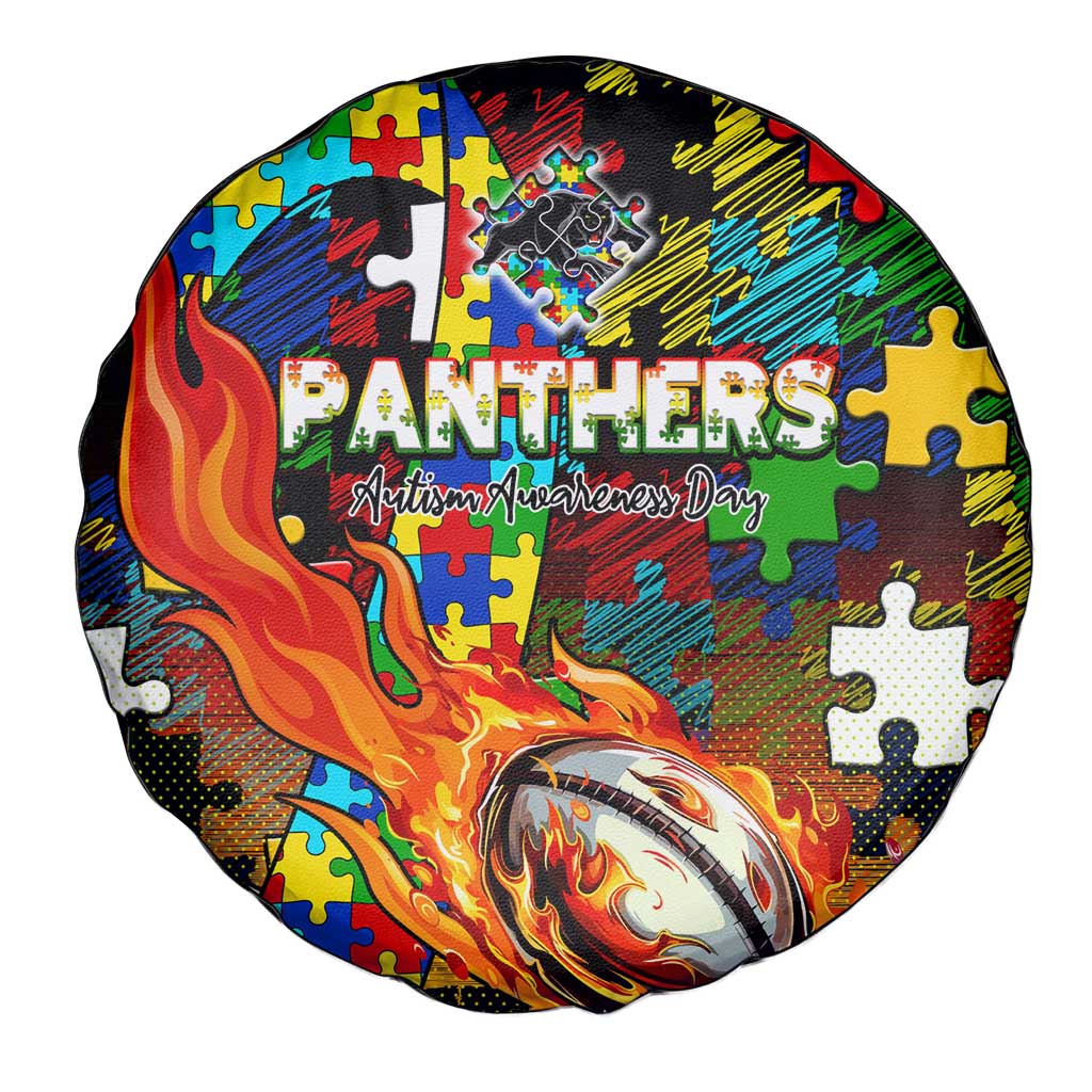 Panthers Autism Awareness Spare Tire Cover Puzzle Flames Rugby Ball