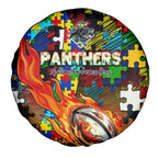 Panthers Autism Awareness Spare Tire Cover Puzzle Flames Rugby Ball