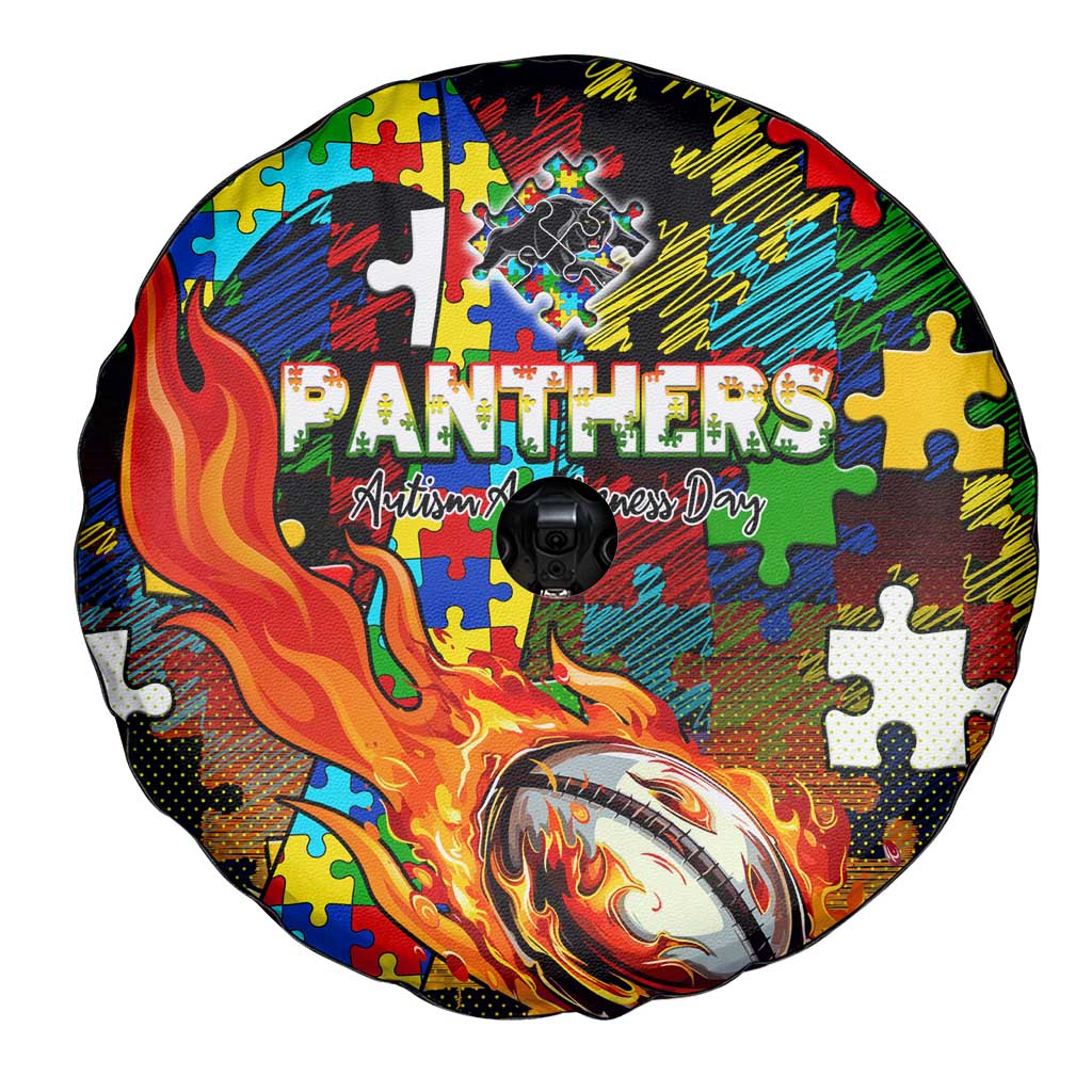 Panthers Autism Awareness Spare Tire Cover Puzzle Flames Rugby Ball