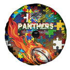 Panthers Autism Awareness Spare Tire Cover Puzzle Flames Rugby Ball