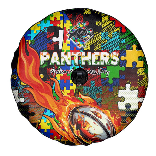 Panthers Autism Awareness Spare Tire Cover Puzzle Flames Rugby Ball